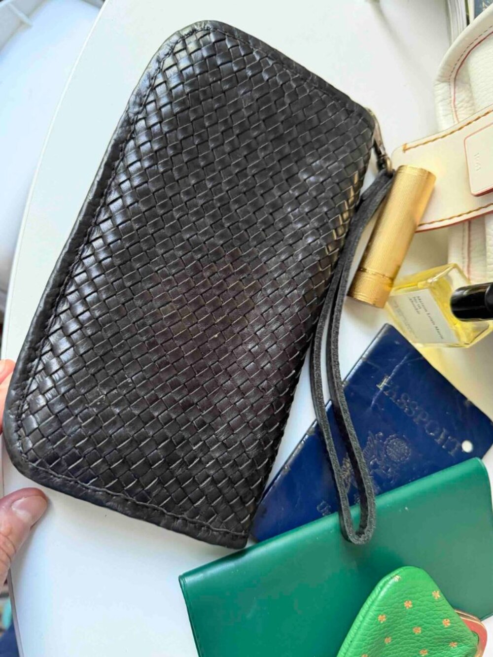 Viola Castellani Intrecciato Italian Leather Clutch Wristlet Wallet Purse